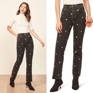 Reformation Cynthia High Relaxed Jean - Black Daisy size 29